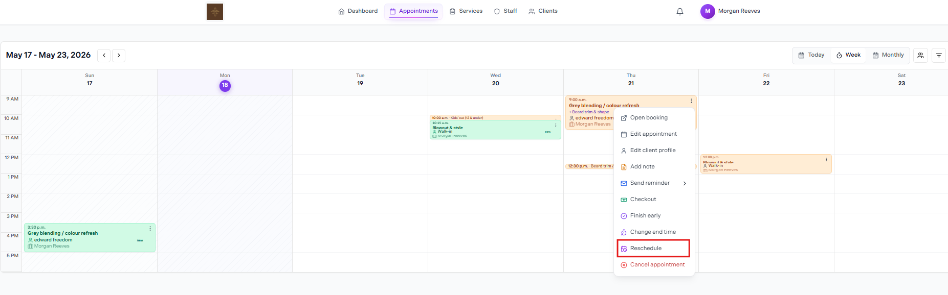 Reschedule in actions menu